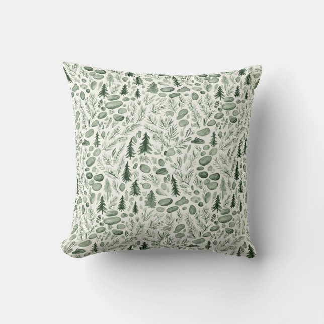 French Christmas Tree Florest Toile Green  Throw Pillow (Front)