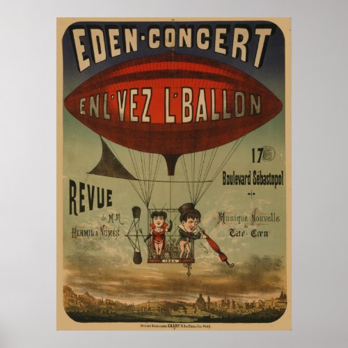 French Circus Poster Of Two Performers In Airship