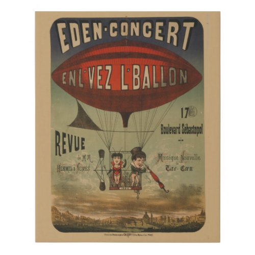 French Circus Poster Of Two Performers In Airship Faux Canvas Print