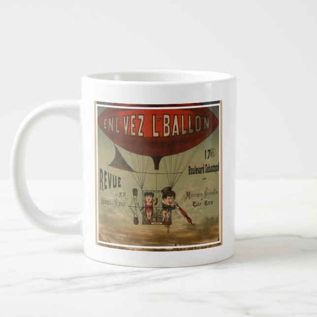 French Circus Poster Of Two Performers In Airship Giant Coffee Mug (Left)