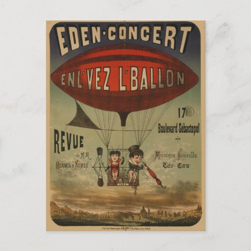 French Circus Poster Of Two Performers In Airship Postcard