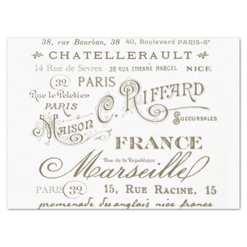 French City Names Addresses Typography Decoupage Tissue Paper