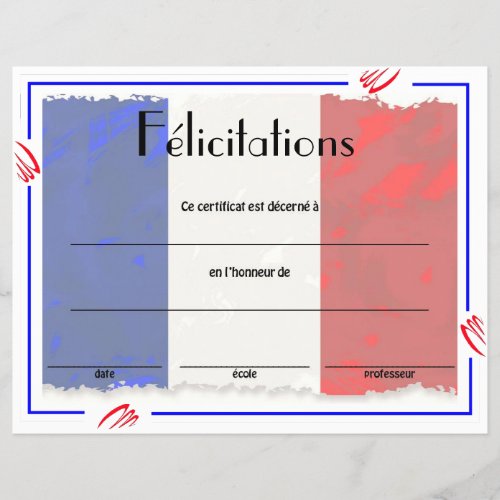 French Class Certificate of Acheivement Flyer