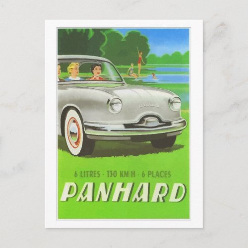 French classic car ad painting Panhard Postcard