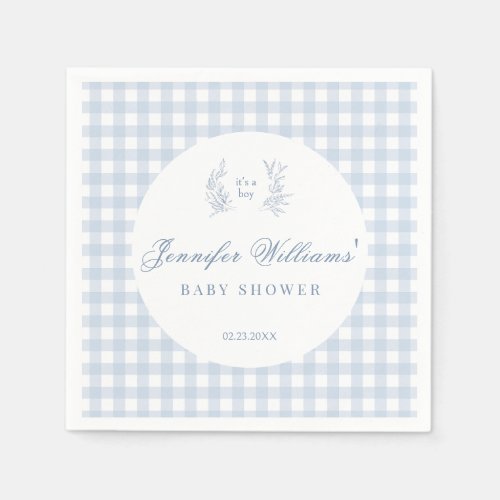 French classical blue baby boy shower paper plates napkins