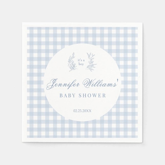 French classical blue baby boy shower paper plates napkins (Front)