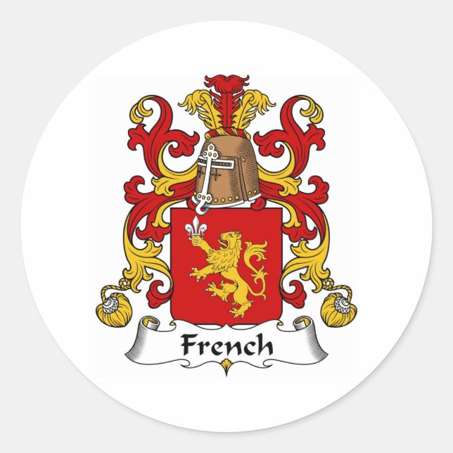 French Coat of Arms/Family Crest Classic Round Sticker (Front)