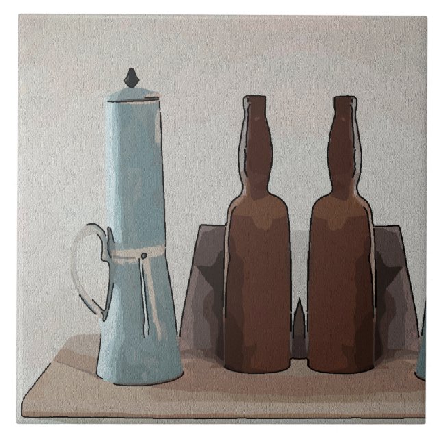 French Coffee and Bottles  Abstract Ceramic Tile (Front)