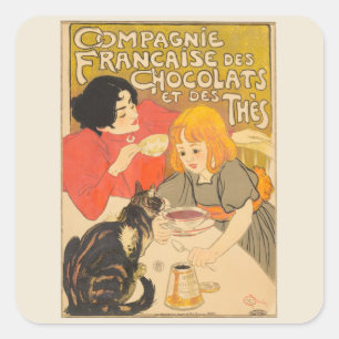 French Company of Chocolates and Teas, Art Nouveau Square Sticker