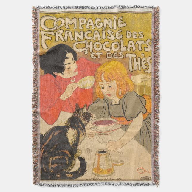 French Company of Chocolates and Teas, Art Nouveau Throw Blanket (Front Vertical)