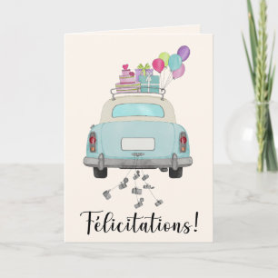 French Congratulations on Wedding Day Blue Car Card
