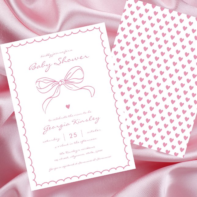 French Coquette Bow Whimsy Frame Girl Baby Shower Invitation (Creator Uploaded)