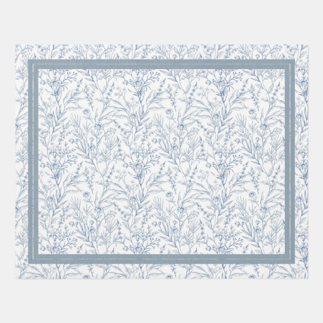 French Cottage Blue White Floral  Rug (Front)