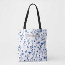 French Cottage Blue Wildflower Tote Bag