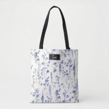 French Cottage Core Blue Wildflowers Tote Bag