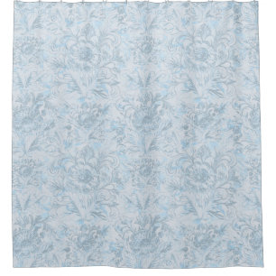 French Cottage Dusty Blue Floral Shower Curtain