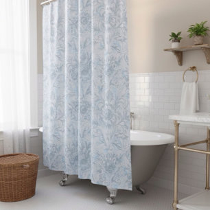 French Cottage Dusty Blue Floral Shower Curtain