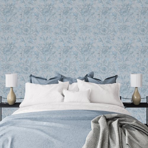 French Cottage Dusty Blue Floral  Wallpaper