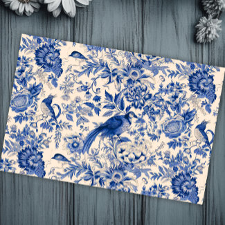 French Cottage Garden Toile Pheasants Blue