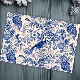 French Cottage Garden Toile Pheasants Blue Tissue Paper