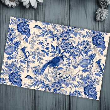 French Cottage Garden Toile Pheasants Blue Tissue Paper by GraphicAllusions at Zazzle