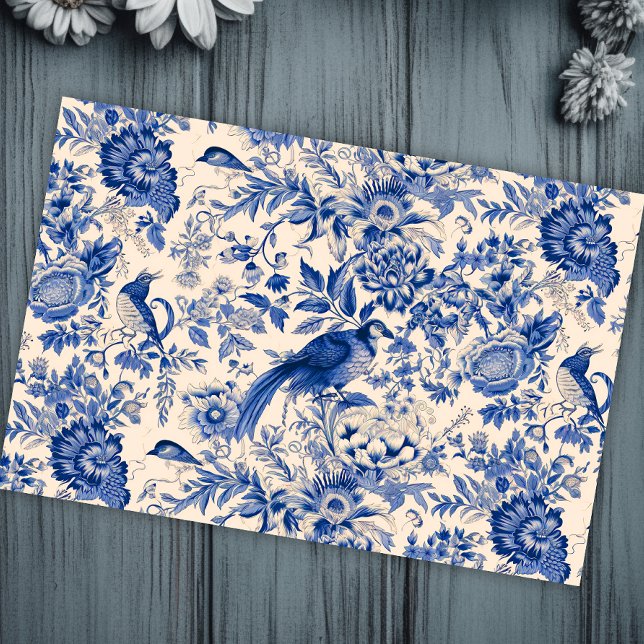 French Cottage Garden Toile Pheasants Blue Tissue Paper (Creator Uploaded)