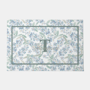 French Cottage Sage Green Floral Monogram Doormat