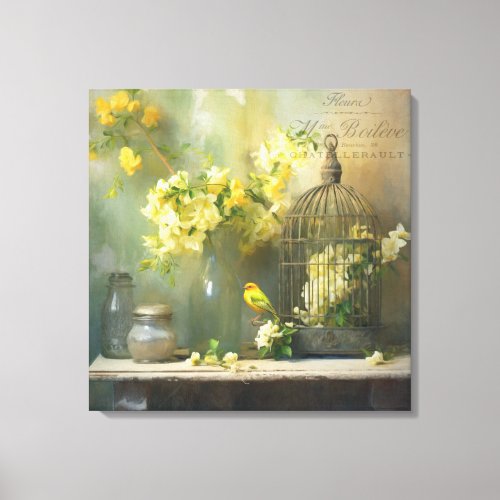 French Cottage Yellow Blossoms Canvas Print