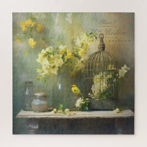 French Cottage Yellow Blossoms Jigsaw Puzzle