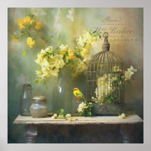 French Cottage Yellow Blossoms Poster