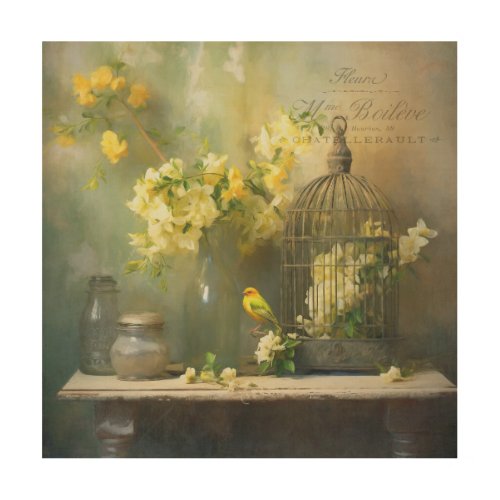 French Cottage Yellow Blossoms Wood Wall Art