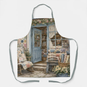 French Cottagecore Quilt Shop Watercolor Apron