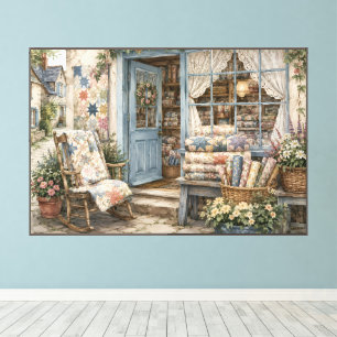 French Cottagecore Quilt Shop Watercolor Canvas Print