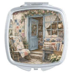 French Cottagecore Quilt Shop Watercolor Compact Mirror