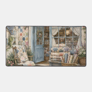 French Cottagecore Quilt Shop Watercolor Desk Mat