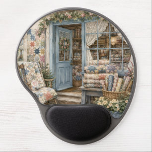 French Cottagecore Quilt Shop Watercolor Gel Mouse Pad