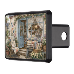 French Cottagecore Quilt Shop Watercolor Hitch Cover