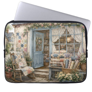 French Cottagecore Quilt Shop Watercolor Laptop Sleeve