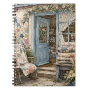 French Cottagecore Quilt Shop Watercolor Notebook