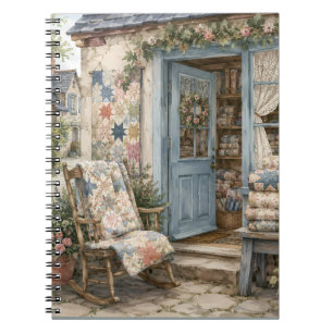 French Cottagecore Quilt Shop Watercolor Notebook