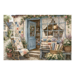 French Cottagecore Quilt Shop Watercolor Photo Print