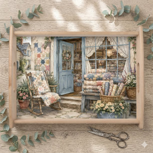 French Cottagecore Quilt Shop Watercolor Serving Tray