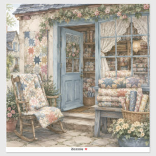 French Cottagecore Quilt Shop Watercolor Sticker