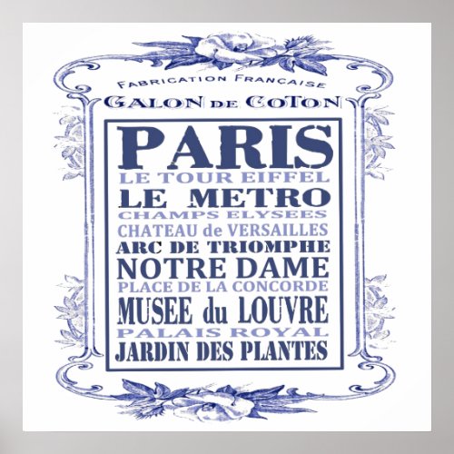 french cotton craft sign vintage poster blue