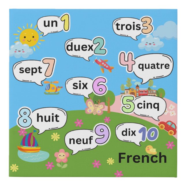 French Counting 1 to 10 Faux Canvas Print (Front)