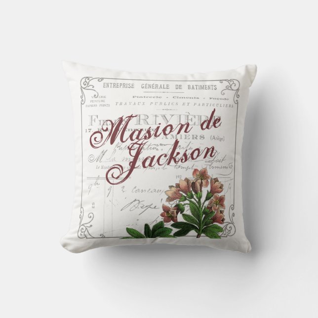 French Country Antique Farmhouse Throw Pillow (Front)