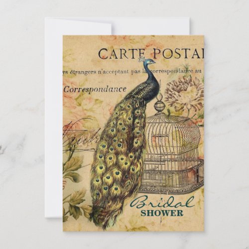 french country art nouveau vintage peacock invitation