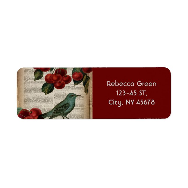 french country bird retro botanical red cherry label (Front)