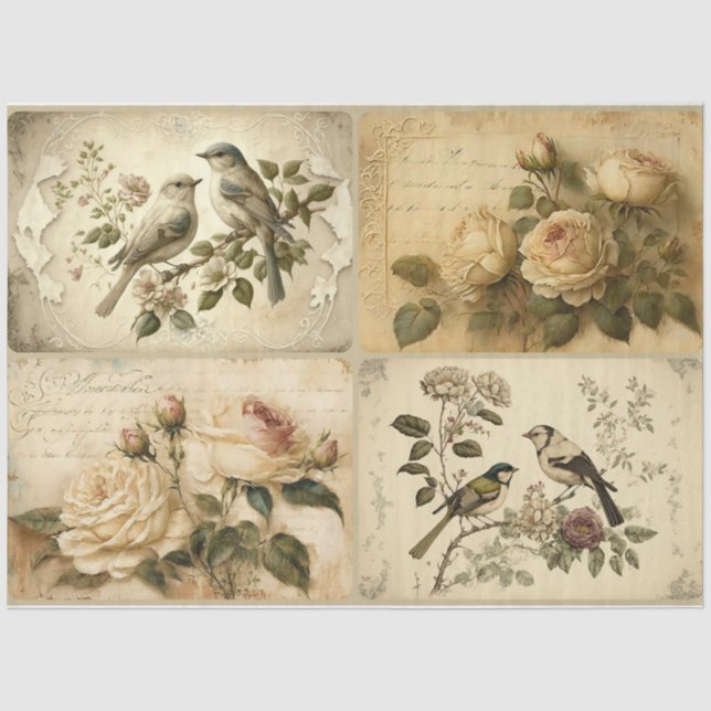 French Country Birds and Roses Tissue Paper (Front)