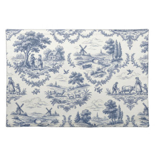 French Country - Blue & Cream Toile Countryside Cloth Placemat